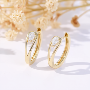 Orecchini a Cerchio Dorati E3509 con Zirconi Taglio a Pera, Gioielli da Donna alla Moda, Orecchini Pendenti Classici, Regalo - Product Image 2