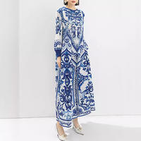 Nouvelle mode de robes plissées Miyake robe de designer à col rond et imprimé de style chinois robe musulmane Abaya à manches lanternes