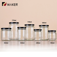 240ml 350 450ml Conteneur de cornichons de stockage des aliments Récipient rond en verre à haute teneur en borosilicate Miel Fruits secs Confiture de noix Pot de beurre d'arachide