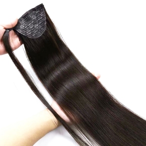 Cola de Caballo de Cabello Humano Virgen Brasileño 100% Natural Negro, Lista para Enviar, con Peine, Cola de Caballo Envolvente - Product Image 1