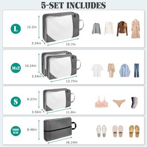 7 Set Polyester Fashion Zipper Mesh Expandable Packing Cubes Tote Bag for <b>Suitcases</b> Travel Luggage Organizers - Product Image 4