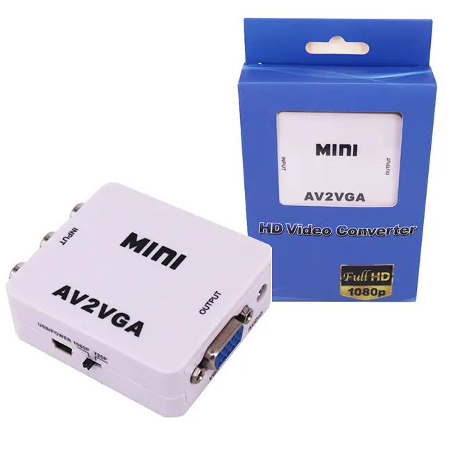 Adaptor av ke vga 1080P rca AV ke VGA female, konverter AV2VGA AV/RCA ke VGA Video adapter AV2VGA av ke vga Audio