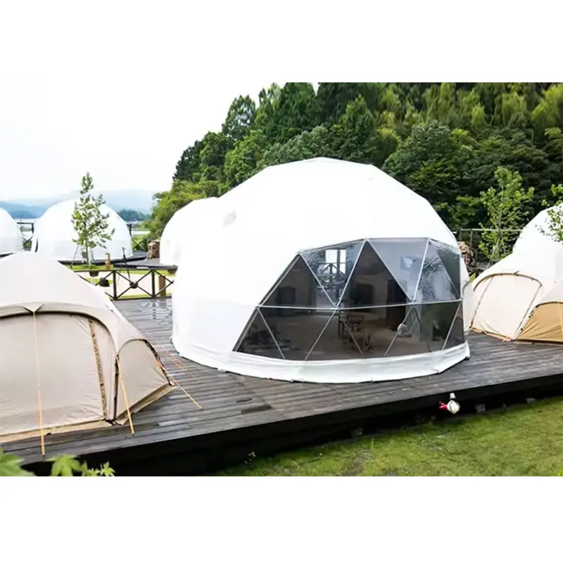 Hotel de lujo Glamping carpa domo geodesica de aleacion de aluminio grande