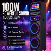 Enceinte de Scène Active Haute Puissance CQA 100W, Système Audio pour Fêtes en Extérieur, Machine Karaoké avec Lumière Disco RVB