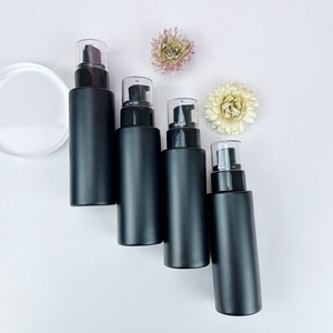 Cosmetic 30ml 50ml 60ml 100ml Frosted Black <b>Empty</b> Glass Oil Spray Serum Lotion Pump Bottle with Black Plastic Pump Head - Product Image 4
