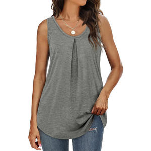 Débardeurs d'été pour femmes à la mode coupe ample col en V sans manches Satin et Spandex vêtements respirants et longs - Product Image 4