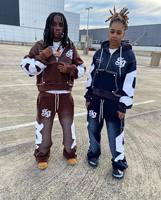 Conjunto de sudadera y pantalones deportivos con parche desgastado lavado con ácido, ropa de calle con media cremallera y logotipo bordado personalizado