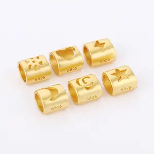 18 Karat Gold Beads 925 Sterling Silver Hollow Out Moon Star Sun Heart Metal Beads For Jewelry Making