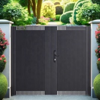 Puerta de Patio Tallada en Aleación de Aluminio con Toldo, Rústica para Exteriores, para Villas Autoconstruidas, Puerta de Doble Ala Hecha a Medida, Clase C Contra Incendios