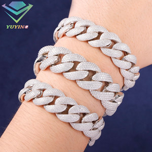 High Quality Cuban Hip Hop Jewelry 6-13mm Gold Plated 925 Silver Moissanite Diamond Iced out Link Chain <b>Bracelet</b> GRA Certified - Product Image 1