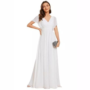 <span class=keywords><strong>Vestido</strong></span> de dama de honor de gasa con cuello en V y corte en A, con bolsillos, largo hasta el suelo, vestidos formales - Product Image 3
