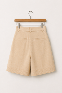 Beige Bermuda <b>Shorts</b> with Belt | High Waist Casual <b>Shorts</b> | Comfortable Summer Wear | Stylish Knee Length <b>Shorts</b> For Womens - Product Image 3