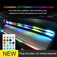 Lumière ambiante RGB ADT, prise USB, fonctionne avec l'application, télécommande, 110 cm, lumière ambiante LED RGB pour voiture