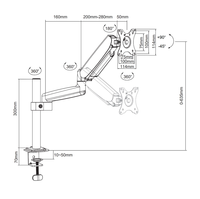 ZYOUNG support de bras de moniteur à ressort à gaz monté sur poteau de support de support de VESA réglable en hauteur de qualité supérieure