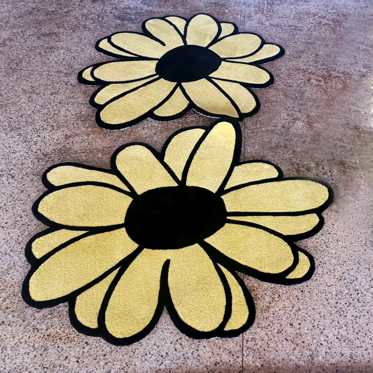 Entrance Mats 3d Modern Customized Colored Daisy Flower Shaped Die Cut Rugs Hand Tufted Area Logo Carpet