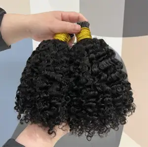 100% rambut Murni mewah Brasil asli rambut ujung I rambut keriting FA Kinky rambut sambungan ujung I ganda untuk WANITA HITAM