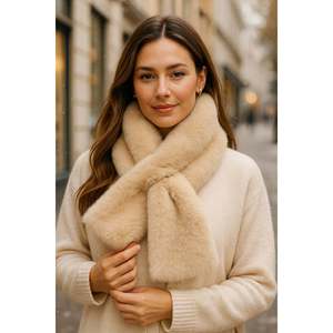 Imported Soft Furred Beige Scarf, Winter Warm Premium Plush <b>Neck</b> <b>Warmer</b> Byn01-1 - Beige - Product Image 1
