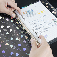 Protège-cahier A5 A6 A7 A8 transparent en PVC à 6 anneaux, rechargeable, avec fermeture à bouton-pression et motif cœur laser