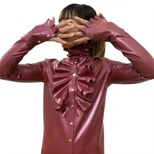 قميص لاتكس نسائي فيتيش مطاطي بسحاب مصنوع من اللاتكس يغطى كامل الجسم للسيدات ذوات البشرة السمراء للجنسين مصنوع من اللاتكس بأكمام طويلة