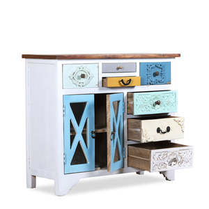 Cómoda de 6 cajones estilo rústico con diseño de puerta de granero y herrajes metálicos para dormitorio - Product Image 1