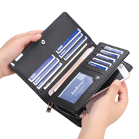 Baellerry Pria Kulit Dompet dengan Pengait Tali Zipper Kopling Dompet untuk Pria, Pria Panjang Dompet Ponsel Tas Kartu Pemegang Case