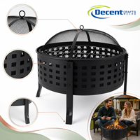 Brasero d'extérieur rond en fer avec grille de protection anti-étincelles et grille à bois, revêtement en maille à découpe carrée