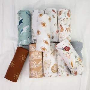 Custom Digitaal Zeefdruk 70% Bamboe 30% Biologisch Katoen Pasgeboren Inbakdoek Ontvangen Deken Baby Mousseline Swaddle Dekens