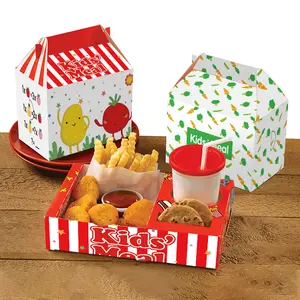 Customized Printing Food Grade Recyclable Fast Food Paper Gable Fried Chicken Apple Pie Kids Meal Packaging Box