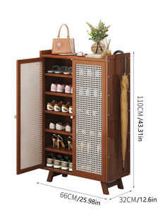 Mobile Portascarpe Moderno <span class=keywords><strong>in</strong></span> <span class=keywords><strong>Legno</strong></span> Massello e Rattan Intrecciato, Scaffale Multilivello per Scarpe da Soggiorno - Product Image 6