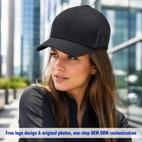 Casquette de baseball OEM ODM personnalisable avec logo, style streetwear militaire tactique, patch Velcro, en coton, 6 panneaux, couleur unie noire, faible MOQ usine