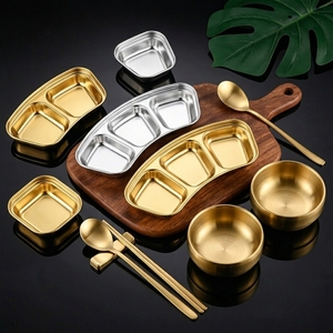 Plats à trempette coréens modernes personnalisables en acier inoxydable poli 304 Baishida, écologiques, avec 1/2/3 compartiments, pour les fêtes - Product Image 6
