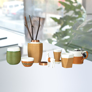 Handmade Bamboo Woven Porcelain <b>Tea</b> <b>Set</b> With Lid Cylinder Shape For Kung Fu <b>Tea</b> Ceremony Chongqing Origin - Product Image 1