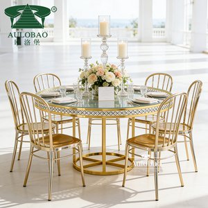 Tables de salle à manger en cristal pour mariage avec cadre en acier inoxydable doré - Product Image 4