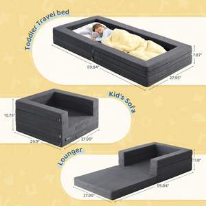 Cama de Viaje para Niños Pequeños 3 en 1 de Fábrica Profesional, Sofá Cama Convertible y Tumbona Plegable de Espuma, Gris - Product Image 2