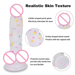 Popular Dildo Realista de 7 Pulgadas Transparente con Ventosa y Bolas, Ecológico, 100% Impermeable, Juguete Sexual de Masturbación, Gelatina Arcoíris - Product Image 6