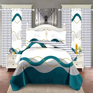 Venta al por mayor suave ligero geométrico <span class=keywords><strong>colcha</strong></span> conjunto a juego cortinas funda de almohada funda de sofá con patrón de plantas para uso doméstico - Product Image 5