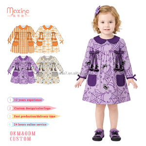 Abiti Personalizzati per Bambine con Stampa Ragno e Cappello da Strega per Halloween, Manica Lunga, Colletto Peter Pan Viola, Vestito a Linea A per Festività - Product Image 1