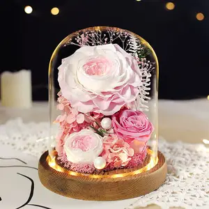새로운 장미 인공 꽃 웨딩 장식 보존 갤럭시 로즈 유리 돔 선물 상자 발렌타인 데이 선물