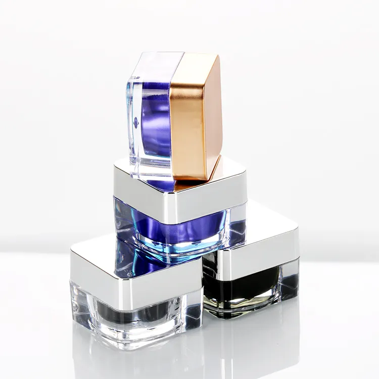Mini contenitore cosmetico da 5g vaso in acrilico con cubo quadrato trasparente in Gel per il trucco in plastica con forma quadrata a vite personalizzata