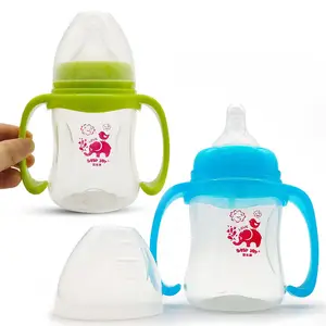 Usine sans BPA 180ML biberon de lait en plastique transparent biberon à large col avec poignée