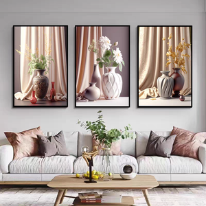 <span class=keywords><strong>Peinture</strong></span> murale sur toile en <span class=keywords><strong>triptyque</strong></span> de vases à <span class=keywords><strong>fleurs</strong></span>, décoration de salon de luxe, <span class=keywords><strong>peinture</strong></span> en porcelaine de cristal pour la maison, vente en gros - Product Image 1