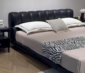 Lit superposé moderne et simple en cuir, cadre en bois de pin de haute qualité, taille Queen ou King, capitonné, luxe léger, doux et moelleux pour la chambre à coucher - Product Image 3