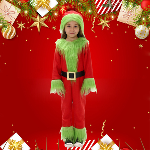 Costume <span class=keywords><strong>de</strong></span> monstre poilu vert pour filles pour les vacances scolaires pour Noël et les personnages TV Tenue <span class=keywords><strong>de</strong></span> père Noël pour enfants - Product Image 2