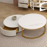 Nouveau design de meubles de salon en bois ronds et gigognes Table basse latérale en fil de fer Table basse ronde moderne en bois
