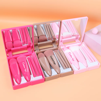 Ensemble de pinceaux de maquillage de voyage 5 pièces Mini fonction complète avec miroir Kit de pinceaux cosmétiques