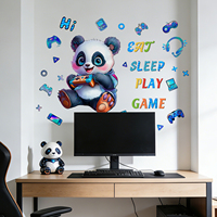 ML19086 Autocollant mural bleu sur le thème du panda pour chambres et salons, autocollant mural décoratif auto-adhésif pour la maison
