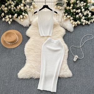 <span class=keywords><strong>Ensemble</strong></span> rétro femme deux pièces débardeur court d'été pour femme <span class=keywords><strong>et</strong></span> <span class=keywords><strong>jupe</strong></span> taille haute en tricot <span class=keywords><strong>ensemble</strong></span> 2 pièces pour femme - Product Image 4
