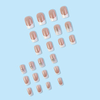 Vente en gros de faux ongles super populaires, 24 pièces, forme carrée, motif flocon de neige français