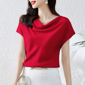 Blus Wanita Merk Fashion Atasan Musim Panas Bahan Sifon Polos Kasual Ukuran Besar 3XL Atasan Wanita Longgar - Product Image 4