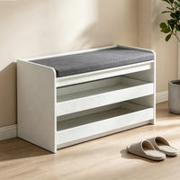 Meuble d'entrée moderne et minimaliste en bois, grande capacité de rangement, étagère à chaussures, tiroir à coussins, gain de place, 2 étagères, salon